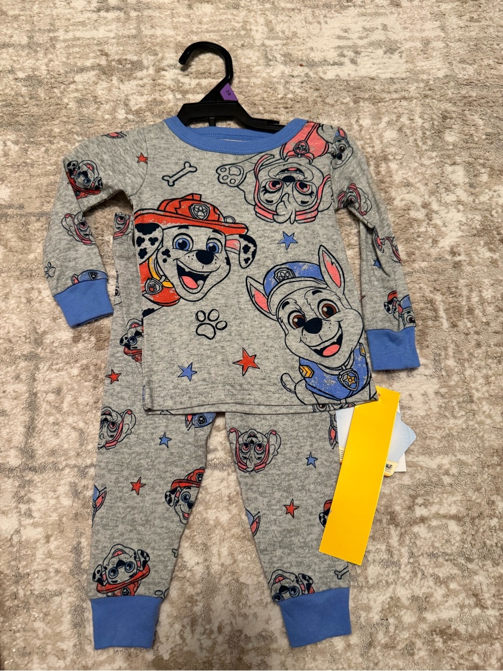 Paw Patrol Grey Pajama Set with Blue Trim and Red Accents unisex size 18M-NWT